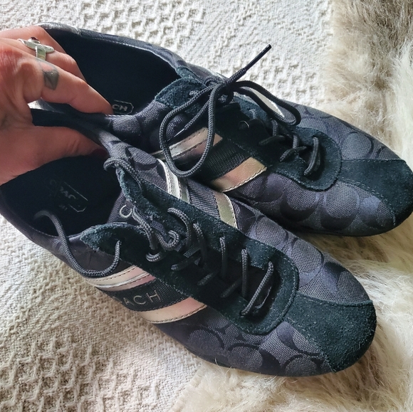 COACH Q582 Jayme Sneakers Shoes Womens Size 9.5M Black Silver Suede. F-119 - Picture 9 of 12